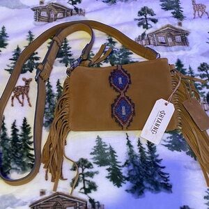 Shyanne Brown Crossbody Bag with Blue Accents